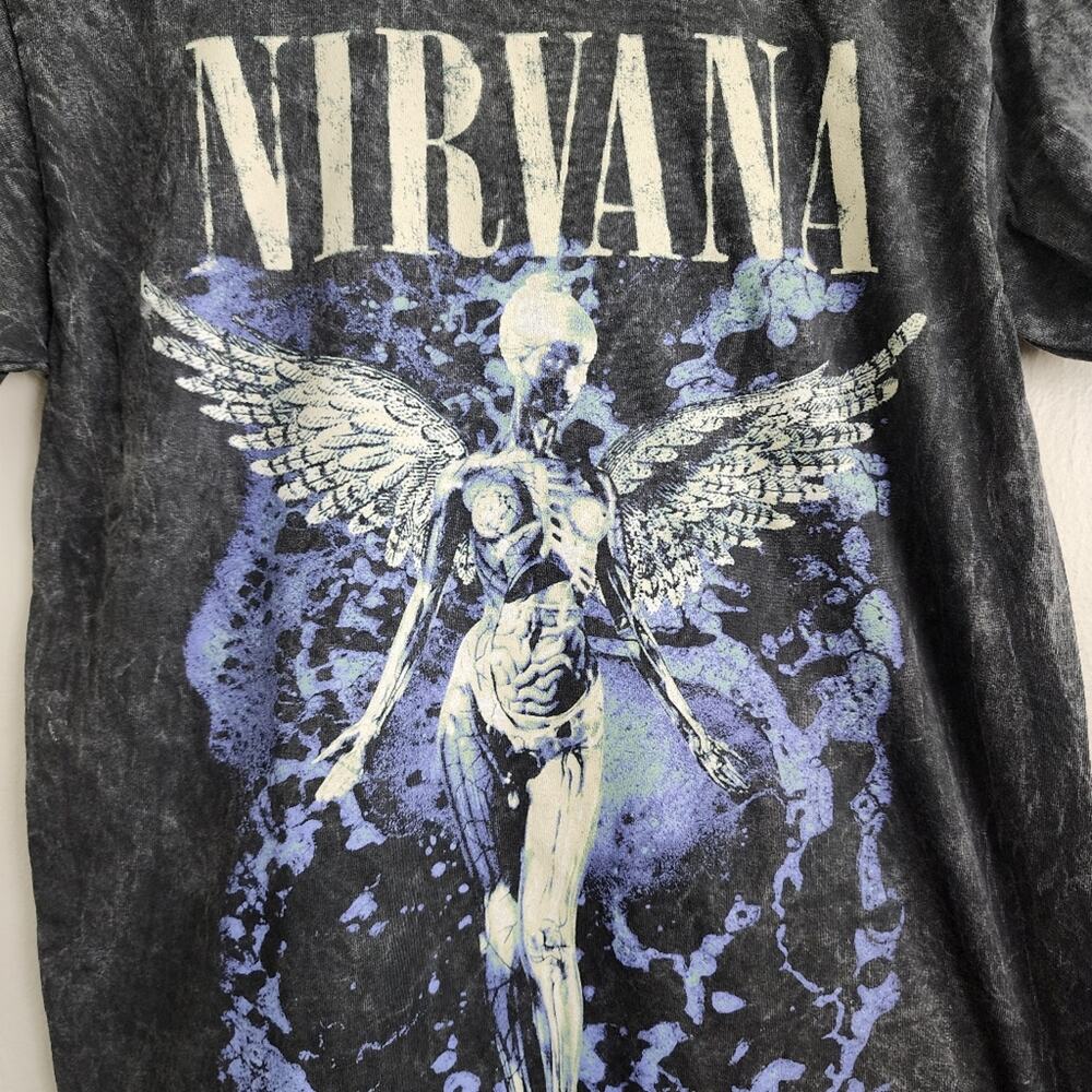 Nirvana Official Graphic T-Shirt Black Acid Wash Tie Dye Band Tee Medium NEW - Picture 6 of 8